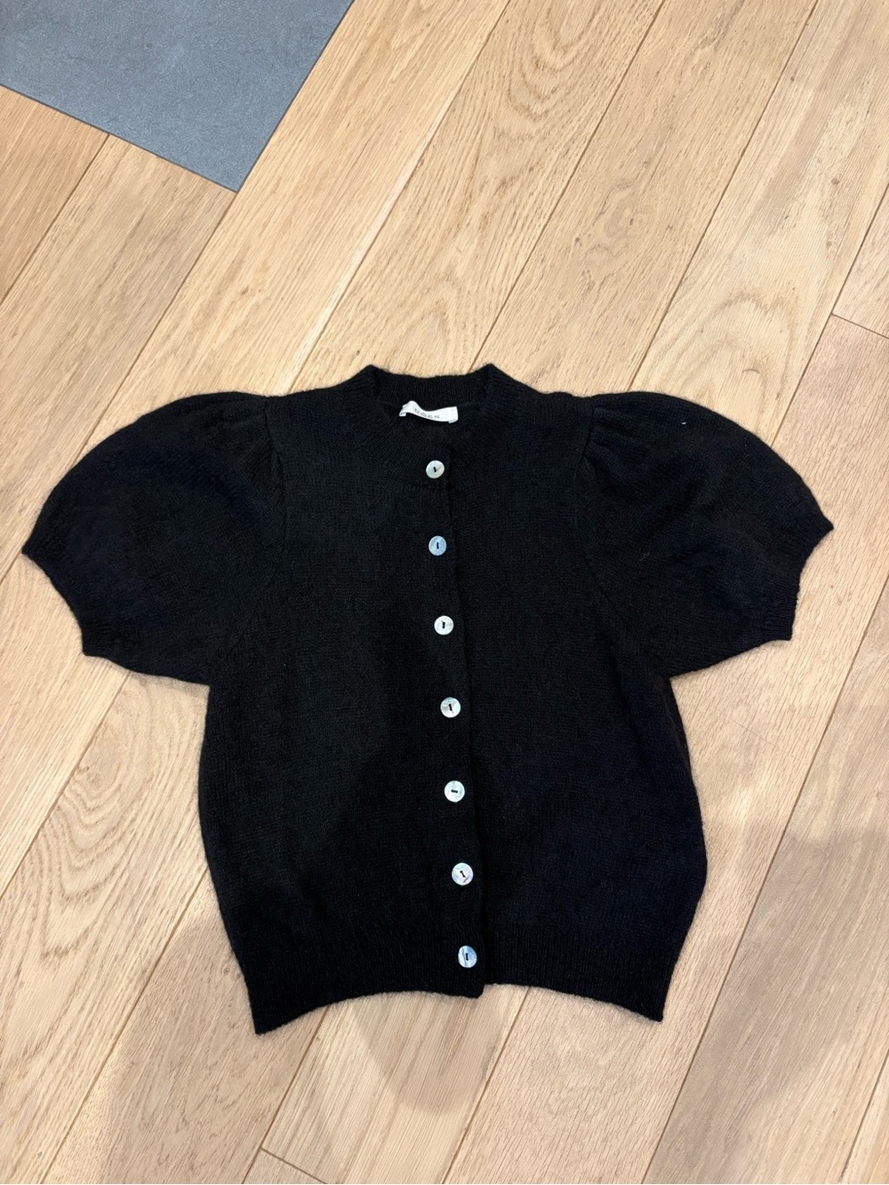 Doen Anisa Black Puff Short Sleeve Cardigan Sweater